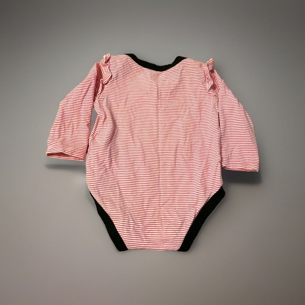 Nike Baby Girls Size 3M Long Sleeve Pink White Striped Logo Bodysuit - Picture 4 of 9